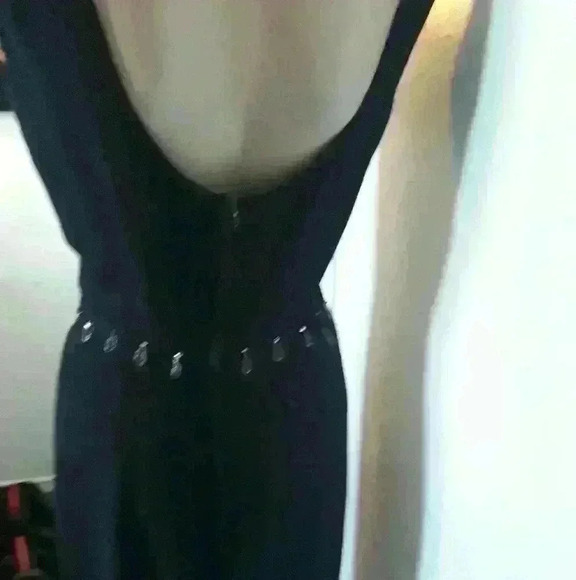 Vintage sexy party/cocktail statement beaded black bodycon midi dress S - Picture 5 of 5